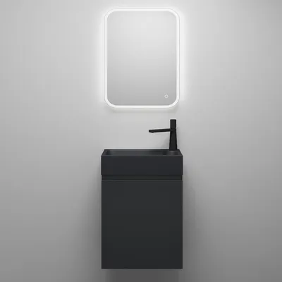Produktbild von Mai & Mai Badmöbelset Badezimmermöbel bestehend aus Mineralguss Waschbecken LED-Spiegel und Waschbeckenunterschrank in Anthrazit Matt, BTH: 46x26x63cm Pisa02