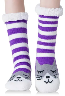 Immagine prodotto di Calzini antiscivolo da donna, modello "gattona", colore viola, taglia 36-42