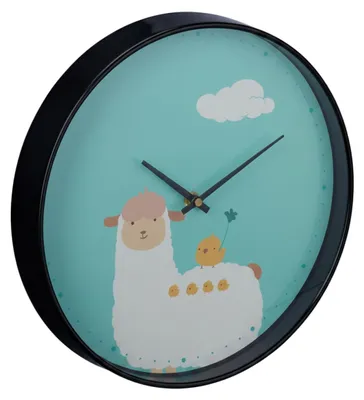 Image de Horloge murale Relaxdays Lama, Ø 29,5 cm, horloge alpaga pour enfants, horloge de chambre d'enfant pour garçons et filles, analogique, horloge murale pour enfants, bleue
