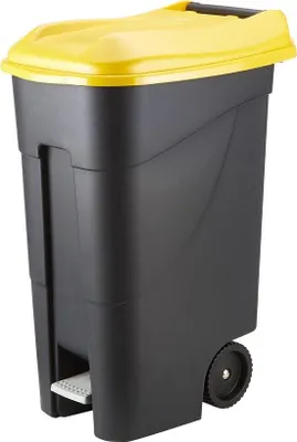 Produktbild von Müllbehälter 80l schwarz/gelb mit Pedal und Rädern