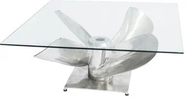 Produktbild von Maritimer Couchtisch OCEAN L 85cm silber antik Schiffsschraube mit Glasplatte Sofatisch Wohnzimmertisch