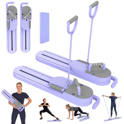 Obrázek produktu pro Pilates deska – tréninková platforma 2 v 1 – odnímatelná – přenosná – s expandérem a úchyty na kliky – stepper – fialová