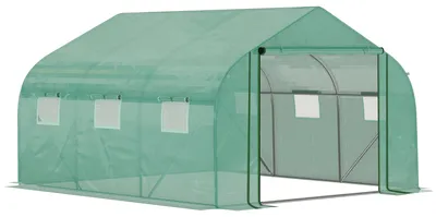 Image de Outsunny Serre Tunnel de Jardin Grande 3.5 x 3 x 2 m - 6 fenšºtres et Porte zippšŠe Enroulable - Acier galvanisšŠ PE Haute densitšŠ Vert