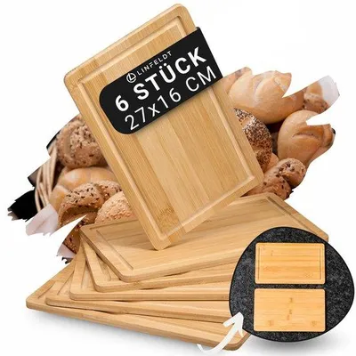 Produktbild von Bambus-Frühstücksbrett-Set, 6-teilig, 27x16x1cm, mit Saftaufnehmer