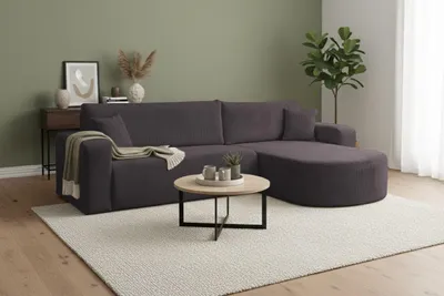 Produktbild von VENASI TOKIO Ecksofa mit Schlaffunktion und Bettkasten aus Cord – Schlafsofa Eckcouch Sofa Dunkelgrau