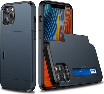 Produktbild von Mobigear Card iPhone 12 Pro Hülle Hardcase Backcover Stoßfest mit Kartenhalter - Dunkelblau