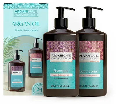 Immagine prodotto di ARGANICARE Set ristrutturante per capelli con olio di argan e burro di karité, 2x400 ml