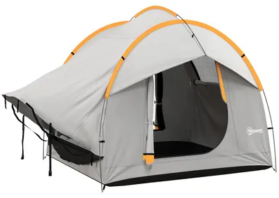 Produktbild von Autozelt Campingzelt, 3 Türen, wetterbeständig, 239cm x 210cm x 210cm, Orange + Grau