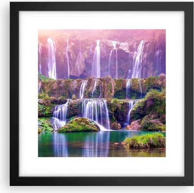 Produktbild von Gerahmtes Poster - Schwarzer Rahmen - Wasserfall Natur - 30x30 cm - Wand Bild - Wanddeko - Wandbilder - Kunstposter - Wandposter - Bilderrahmen - Bilder - Kunstdruck - Wandbild - P2BAC30x30-3893