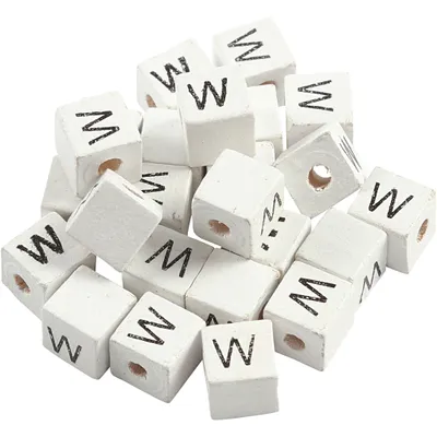 Produktbild von Creativ Company Buchstabenperlen, w, Größe 8x8 mm, Lochgröße 3 mm, weiß, 25 Stück 1 Box