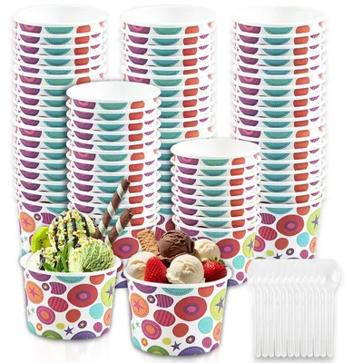 Immagine prodotto di Omgoods - Set di 50 bicchieri di carta per gelato, con cucchiaini, ideali per dessert e gelati