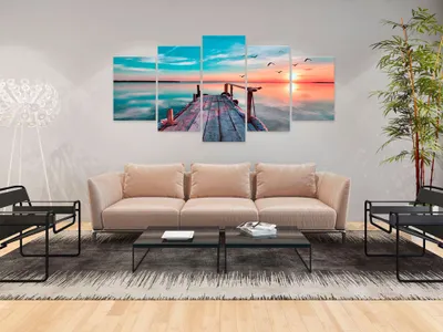 Produktbild von Akustikbild Landschaft Natur 200x100 cm Bilder Akustikschaum Hochleistungsschallabsorber Schallschutz Leinwand 5 tlg Wandbild Raumakustik Schalldämmung Brücke c-B-0124-b-p