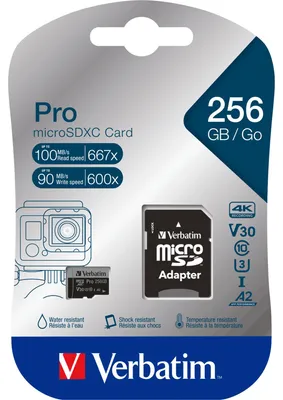 Image de Verbatim 47045 SD MicroSD Card 256GB Verbatim SDHC Pro Class 10 + Adapter retail