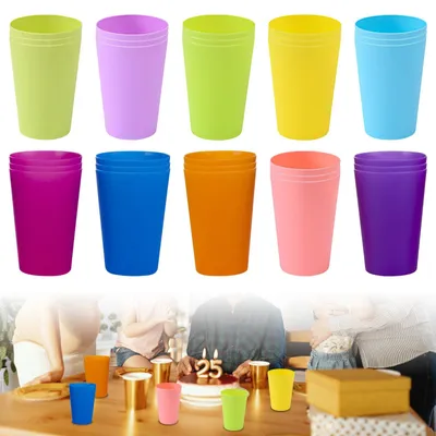 Image de Lot de 30 gobelets en plastique colorés, 260 ml, réutilisables