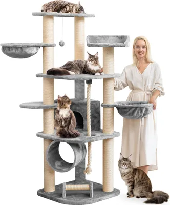 Produktbild von HAPPYPET Großer Kratzbaum Stabil 'Parker' 171 cm - 11 cm Stämme, Große Liegemulden, Kratzrolle, Kletterbaum XXL Katzenbaum für Katzen, Grau