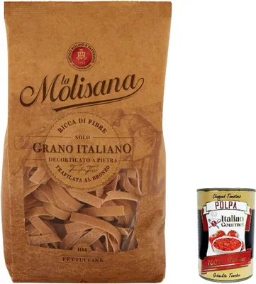 Produktbild von 12x Pasta La Molisana Fettuccine n. 104 Integrale Vollkornnudeln Kurze Nudeln, NUR italienischer Weizen - 500g + Italian Gourmet P0lpa 400g