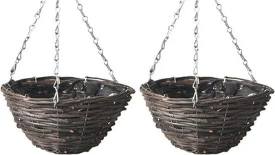 Productafbeelding van Hangende Plantenmand - Rotan Mand - Planten Decoratie - Handgeweven Design - 30x30CM - Zwart