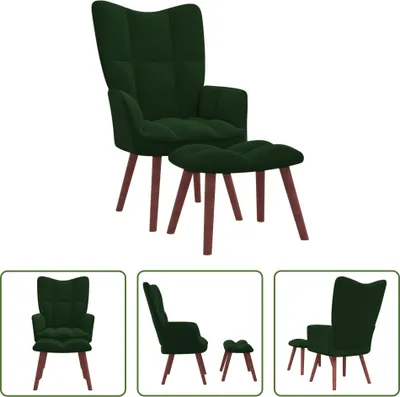 Zdjęcie produktu dla The Living Store Relax fotel z podnóżkiem ciemnozielony aksamit