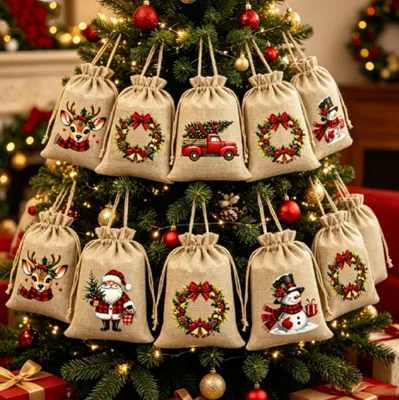 Produktbild von Adventskalender zum Befüllen,24 Stück Stoffbeutel mit Kordelzug, Weihnachtskalender zum Befüllen Säckchen, Adventskalender