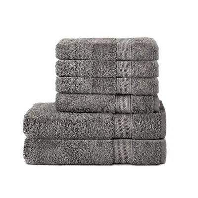 Produktbild von Komfortec 6er Handtuch Set aus 100% Baumwolle, 2er Badetücher 70x140 cm und 4er Handtücher 50x100 cm , Frottee, Weich, Anthrazit Grau