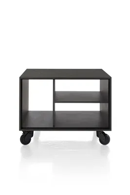 Zdjęcie produktu dla Stolik narożny 60 x 60 cm Elements XOOON Dąb czarny Stolik półka na kółkach 3 przegródki