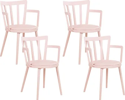 Obrázek produktu pro BELIANI Sada 4 jídelních židlí růžový syntetický čalouněný sedák z umělé kůže Moderní minimalistický styl Obývací pokoj