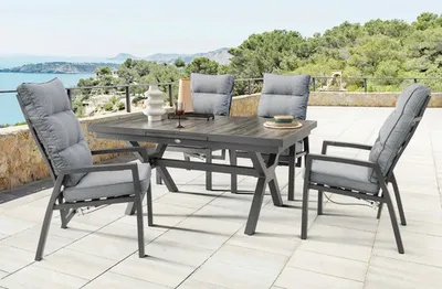 Immagine prodotto di Gruppo di seduta Destiny GARDA 4 sedie con schienale alto + tavolo 160/210x100x75cm allungabile