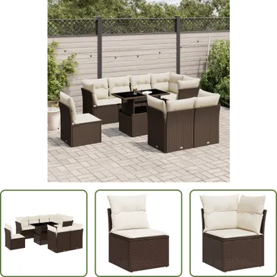 Produktbild von The Living Store 9-tlg. Garten-Sofagarnitur mit Kissen Braun Poly Rattan