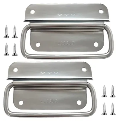 Produktbild von 2 Stück Klappbare Kistengriffe mit Schrauben, Rostfreier Boxengriff für Werkzeug- und Aufbewahrungsboxen (100 x 59 mm, Silber)