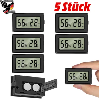 Produktbild von 5x Digitales Thermo-Hygrometer Thermometer Luftfeuchtigkeitsmessgerät digital LCD mit hoher Genauigkeit Temperatur Feuchtigkeit Haus Büro schwarz