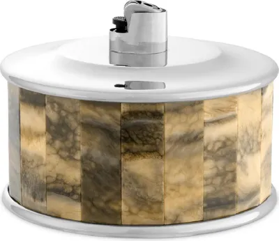 Produktbild von Casa Padrino Luxus Feuerzeughalter Silber / Braun Ø 13 x H. 10 cm - Runder dekorativer Feuerzeughalter - Deko Accessoires - Luxus Qualität
