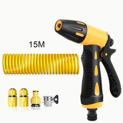 Image de Tuyau d'arrosage spiralé de 15 m, flexible et extensible, tuyau d'arrosage spiralé, tuyau d'eau, douchette