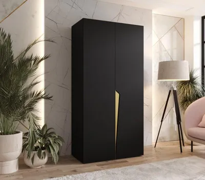 Produktbild von Kleiderschrank 100 cm SORAYA 1 - schwarz / goldener Griff