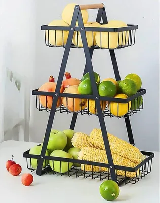 Zdjęcie produktu dla Unyqoos® – Trzypoziomowa półka – kwadratowy, czarny kosz na owoce (3 poziomy) do przechowywania owoców, warzyw, pieczywa i przekąsek