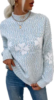 Produktbild von ASKSA Damen Weihnachten Pullover Strickpulli Hohem Kragen Langarm Jumper Sweater, C Blau, L