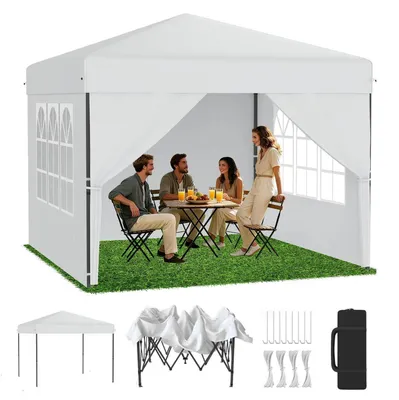 Productafbeelding van Pop-up paviljoen, 3x3 meter, met één druk op de knop te openen, inklapbaar met 4 zijwanden, verstelbare hoogte 240-260 cm, wit