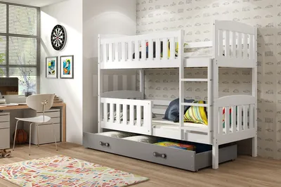 Immagine prodotto di Letto a castello per bambini con contenitore e materasso 90x200 BRIGID - bianco / grafite