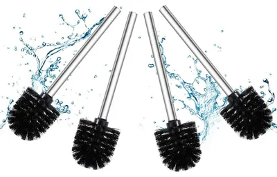 Immagine prodotto di Set di 4 spazzole per WC, colore nero, diametro 6,5 cm, manico in acciaio inossidabile