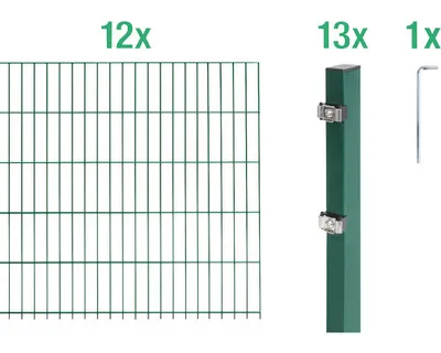 Image de Alberts 653194 Doppelstabmattenzaun als 26 tlg. Zaun-Komplettset, grün, Höhe 160 cm, Länge 24 m