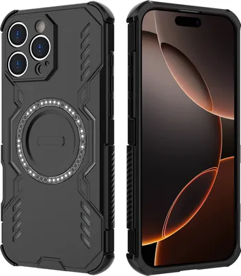Obrázek produktu pro Magnetické pouzdro pro iPhone 16 Pro Max, hybridní PC a TPU nárazník, větrací otvory pro odvod tepla pouzdro Černý