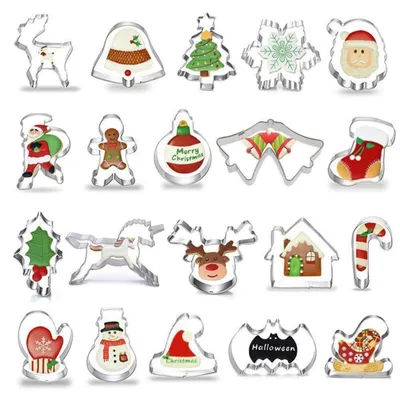 Produktbild von Keksausstecher Weihnachten Set 20 Stück Edelstahl Ausstechformen Weihnachtsmann Schneeflocke Elch Schlitten