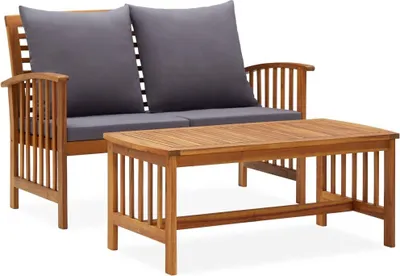 Produktbild von 2-tlg. Garten-Lounge-Set mit Kissen Massivholz Akazie