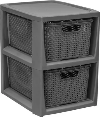 A gray plastic storage unit with two woven-style drawers.