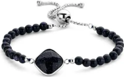 Image de Victoria Bracelet argenté avec pierres noires et perles