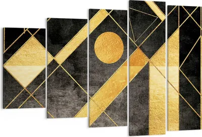 Produktbild von Bild auf Leinwand - Leinwandbild - 5 Teile - Golden Schwarz Figuren - 150x100cm - Wand Bild - Wanddeko - Wandbilder - Leinwanddruck - Bilder - Wanddekoration - Leinwand bilder - EG150x100-5089
