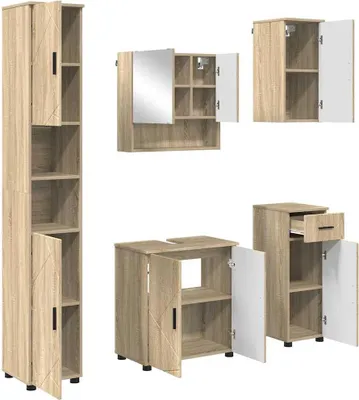 Produktbild von Badezimmermöbel-Set 5 pcs Sonoma-Eiche Holzwerkstoff & Metall