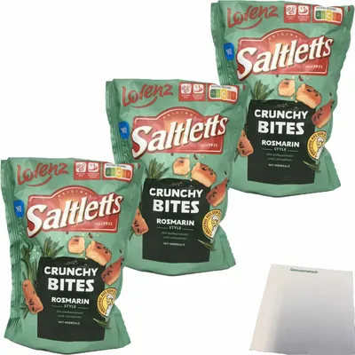 Produktbild von Lorenz Saltletts Crunchy Bites Rosmarin Style 3er Pack (3x100g Packung) + usy Block