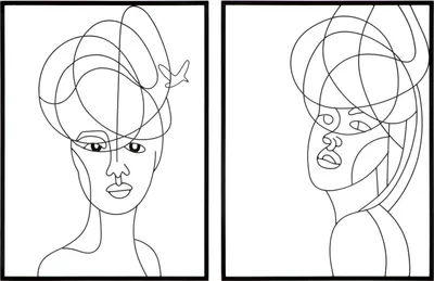 Image de Lot de 2 plaques décoratives 3D noires en métal représentant une femme, 60 x 1 x 80 cm