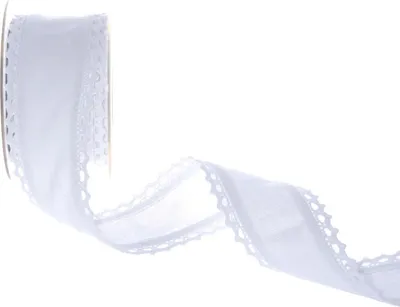 Produktbild von Softes Baumwolleband mit Häkelspitze - Weiß - 50 mm - 5 m - 93204-50-5-01