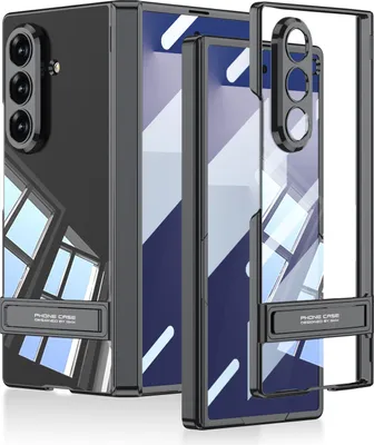 Image de Etui pour Samsung Galaxy Z Fold 7, protection magnétique de la charnière, étui dur transparent galvanisé avec protection de l'écran et support Noir